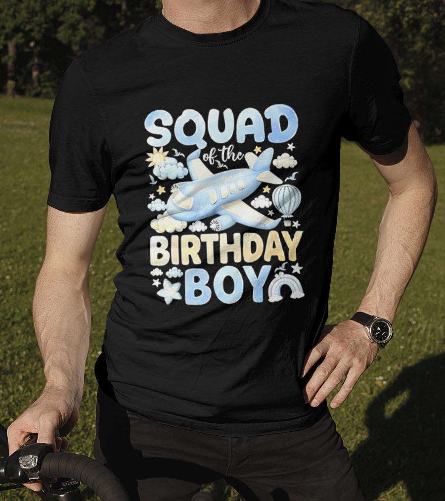Squad Of The Birthday Boy Airplane Cloud Adventure With Stars And Balloons T-Shirt