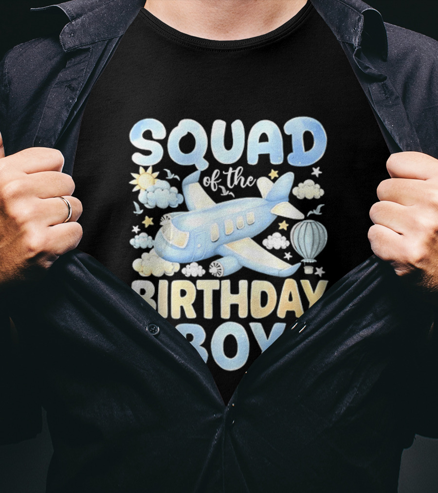 Squad Of The Birthday Boy Airplane Cloud Adventure With Stars And Balloons T-Shirt