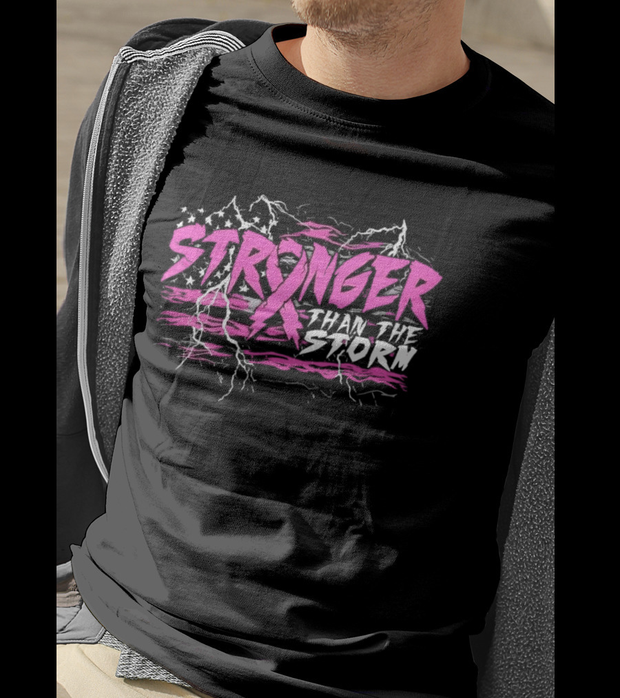 Stronger Than The Storm Pink Ribbon Breast Cancer Awareness T-Shirt