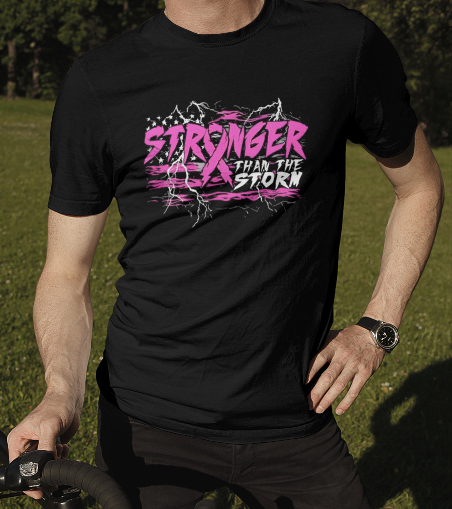 Stronger Than The Storm Pink Ribbon Breast Cancer Awareness T-Shirt