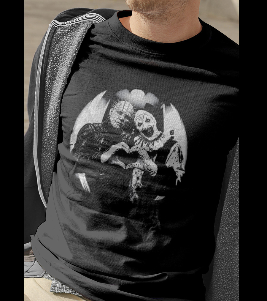 Terrifier Clown Heart Gesture With Pinhead T-Shirt
