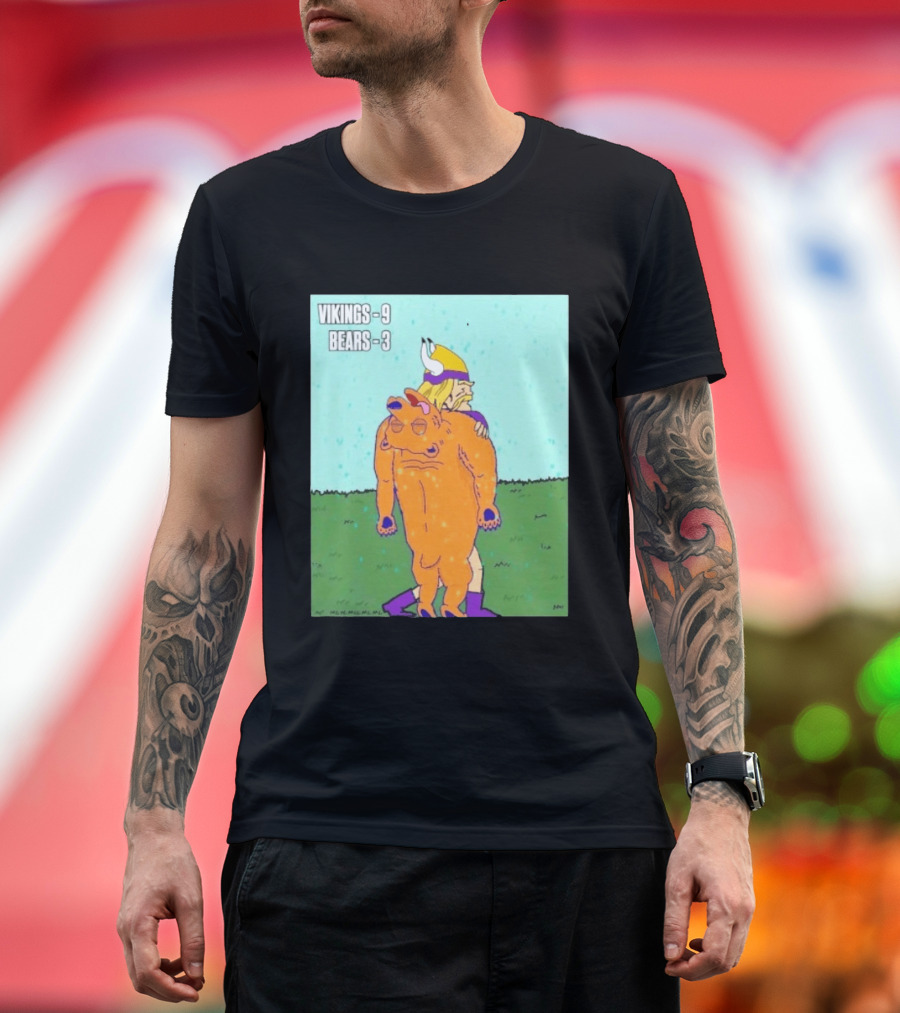 Vikings 9 Bears 3 Cartoon Sports Rivalry Image T-Shirt