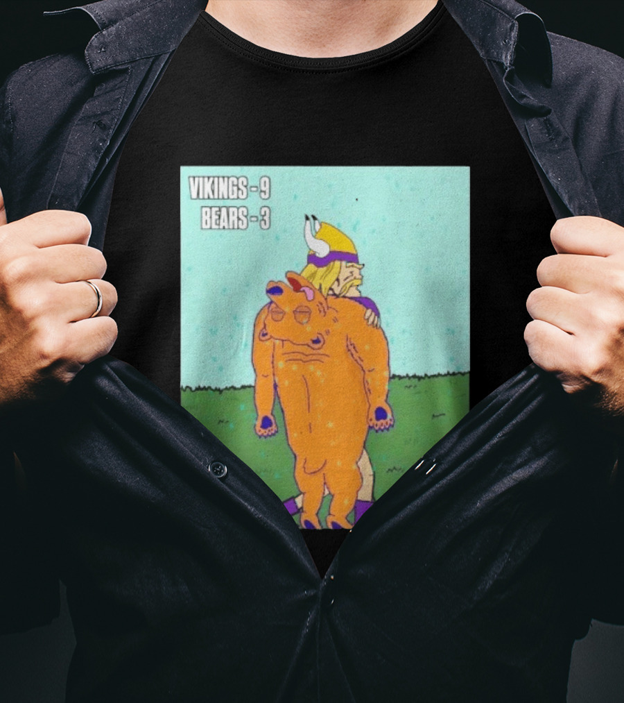 Vikings 9 Bears 3 Cartoon Sports Rivalry Image T-Shirt