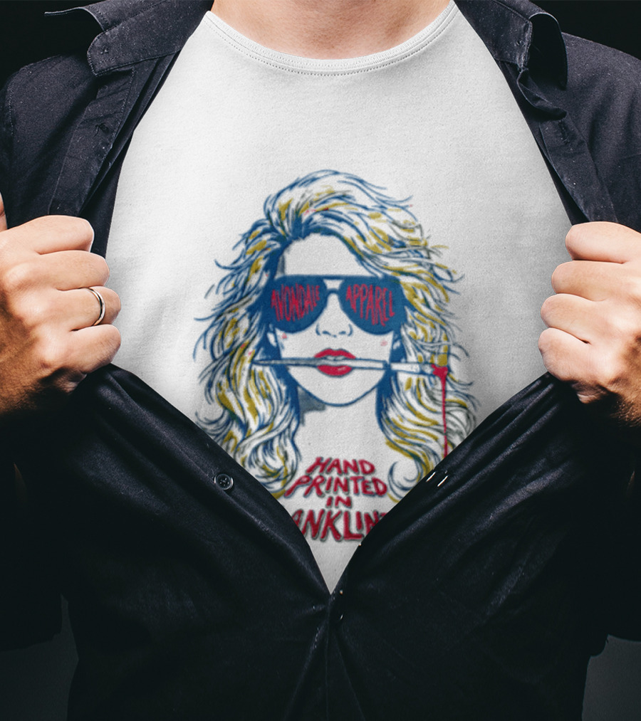 Avondale Apparel Hand Printed In Franklinton Woman Sunglasses Paintbrush T-Shirt