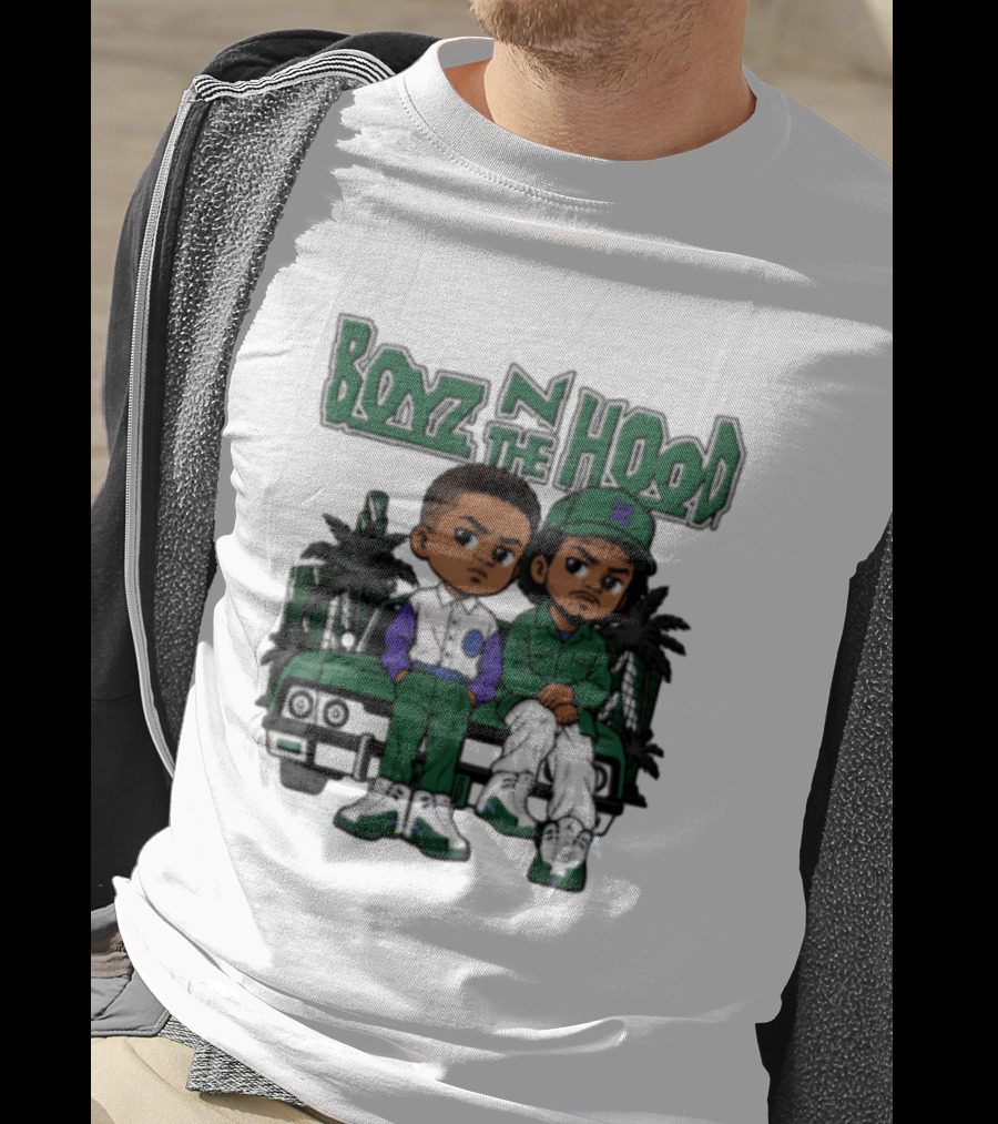 Boyz N The Hood Cartoon Boys Green Car Palm Trees T-Shirt