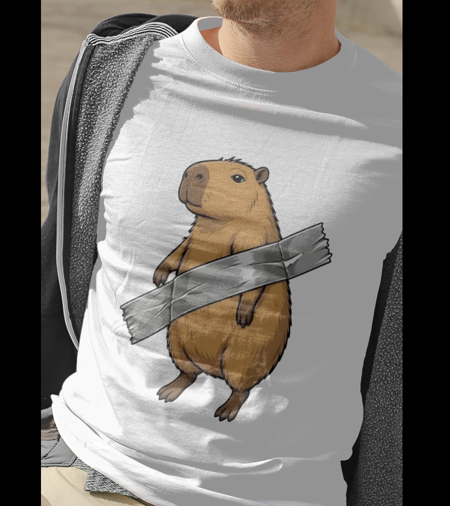 Capybara Holding Duct Tape Rodent Iconic Funny Meme T-Shirt