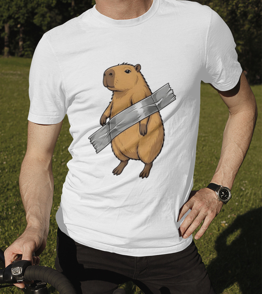 Capybara Holding Duct Tape Rodent Iconic Funny Meme T-Shirt