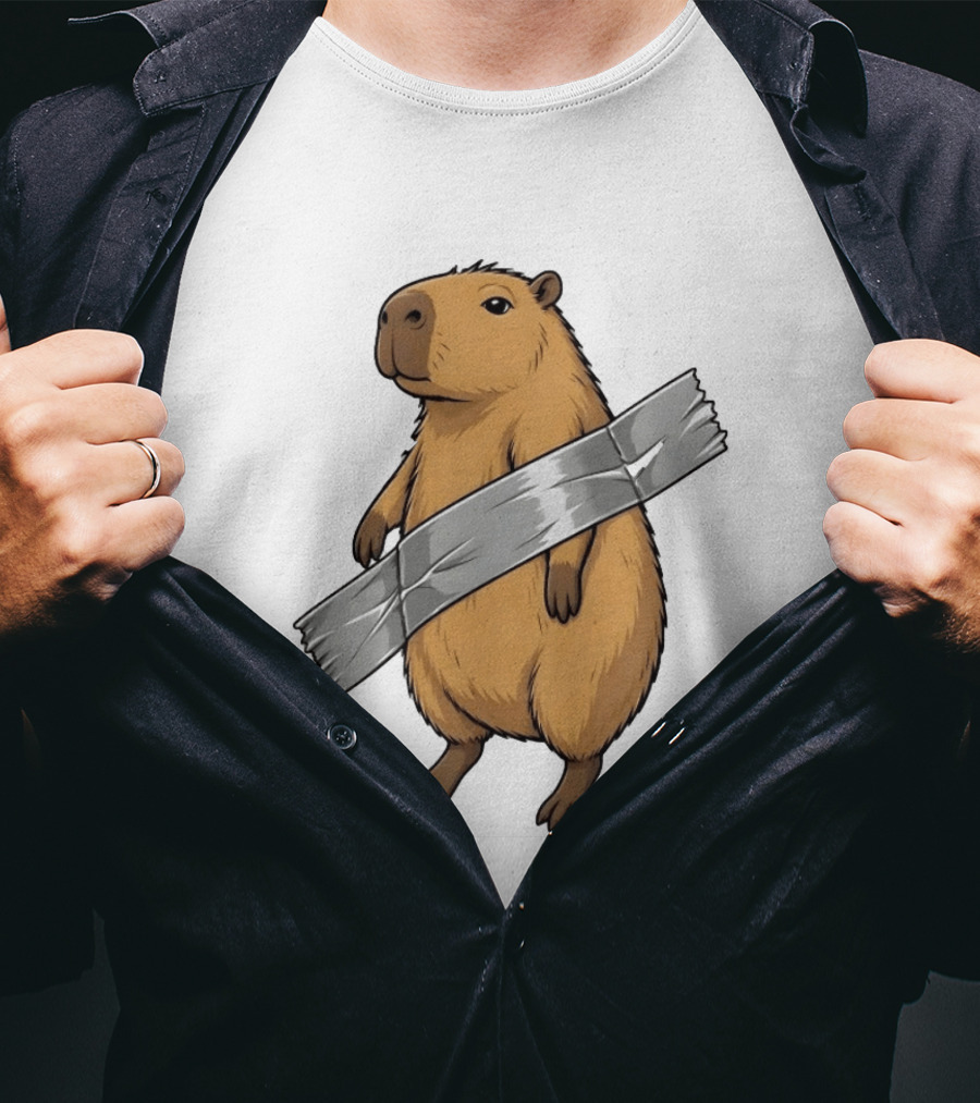 Capybara Holding Duct Tape Rodent Iconic Funny Meme T-Shirt