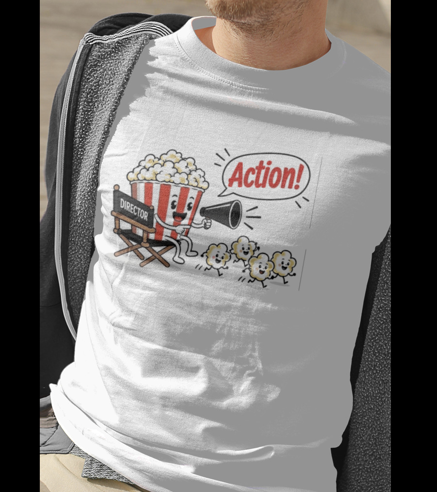 Director Popcorn Calling Action Movie Night Chair Megaphone T-Shirt