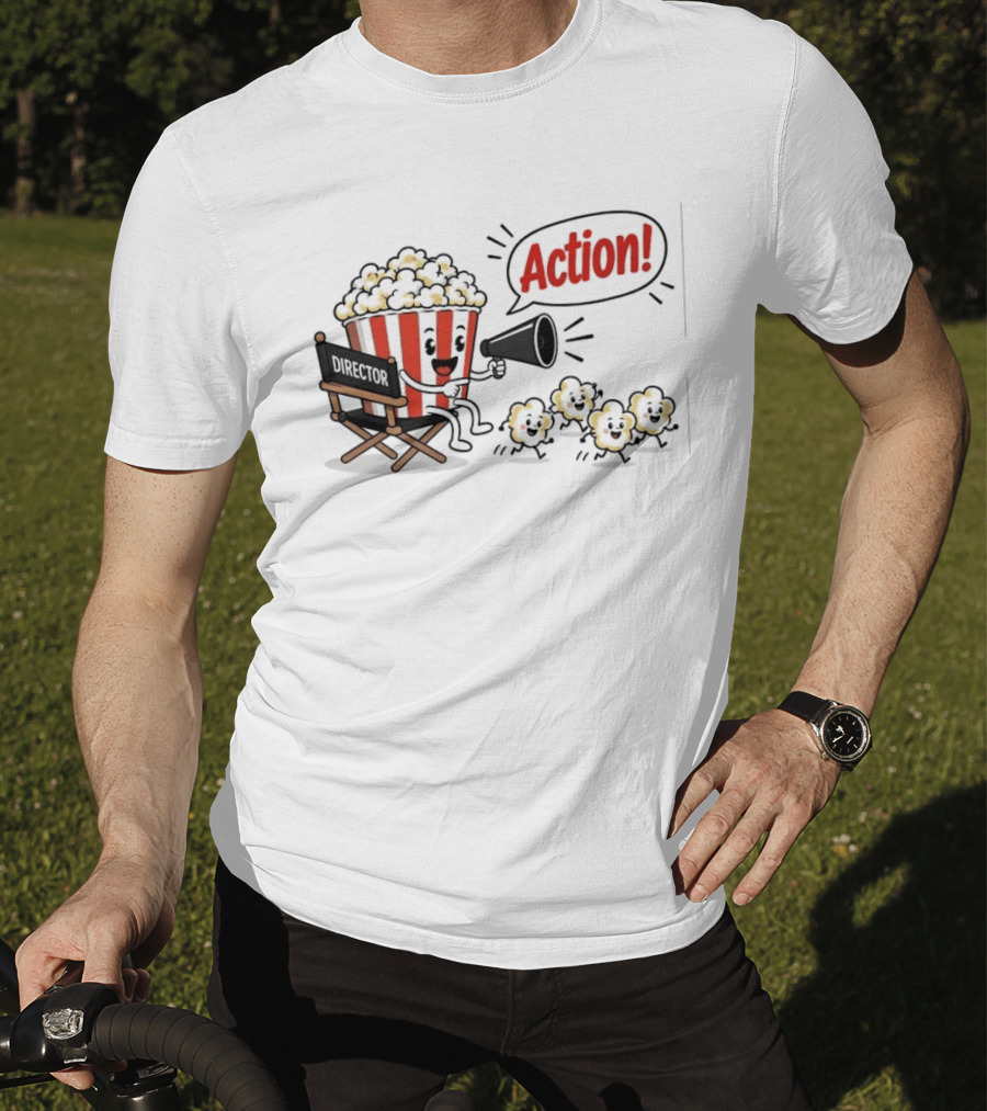 Director Popcorn Calling Action Movie Night Chair Megaphone T-Shirt