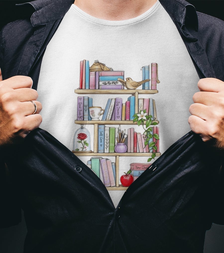 Good Books Big Dreams Self Care And New Chapters Better Me Happier Bookshelf T-Shirt