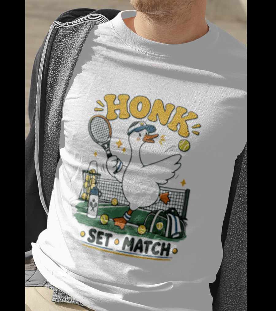 Honk Set Match Duck Playing Tennis Cartoon T-Shirt