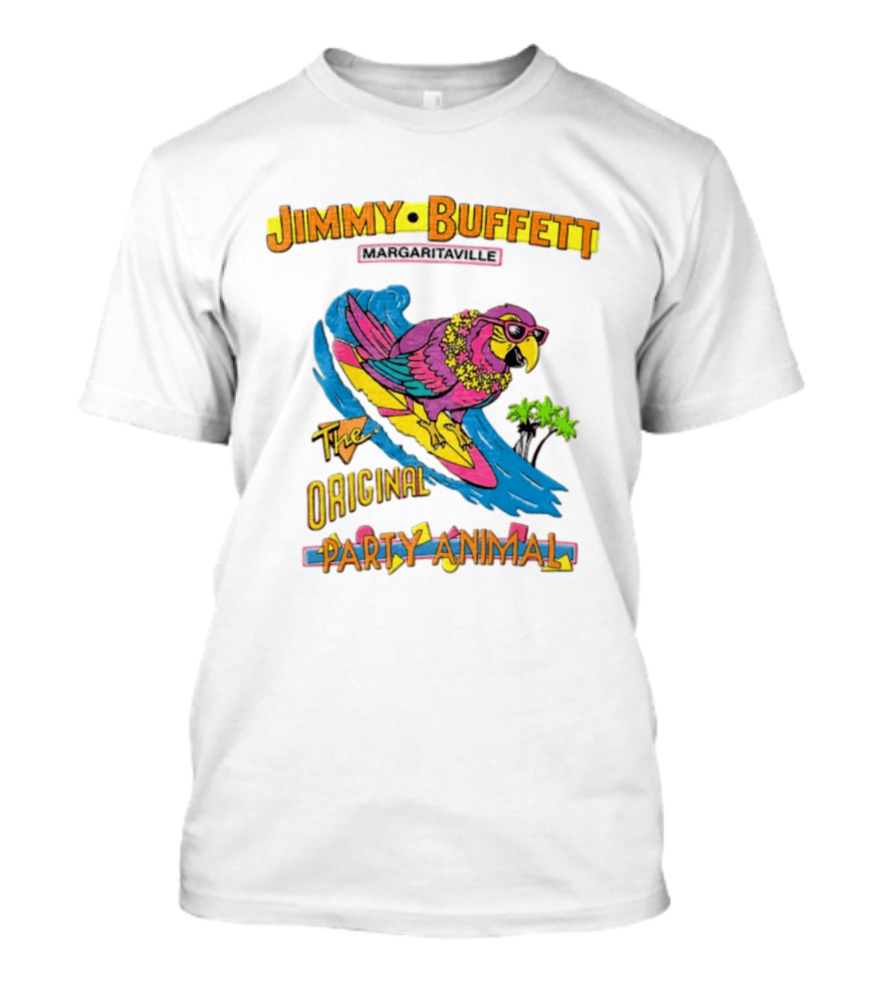 Jimmy Buffett Margaritaville Original Party Animal Parrot Surfing Wave T-Shirt