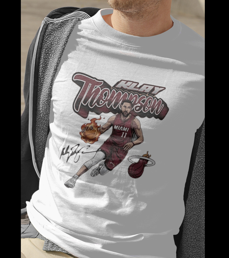 Klay Thompson Miami Heat NBA Basketball Flaming Ball Signature T-Shirt