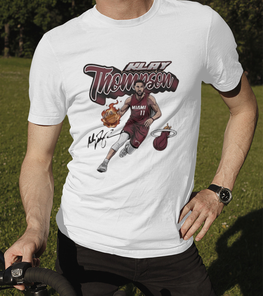 Klay Thompson Miami Heat NBA Basketball Flaming Ball Signature T-Shirt