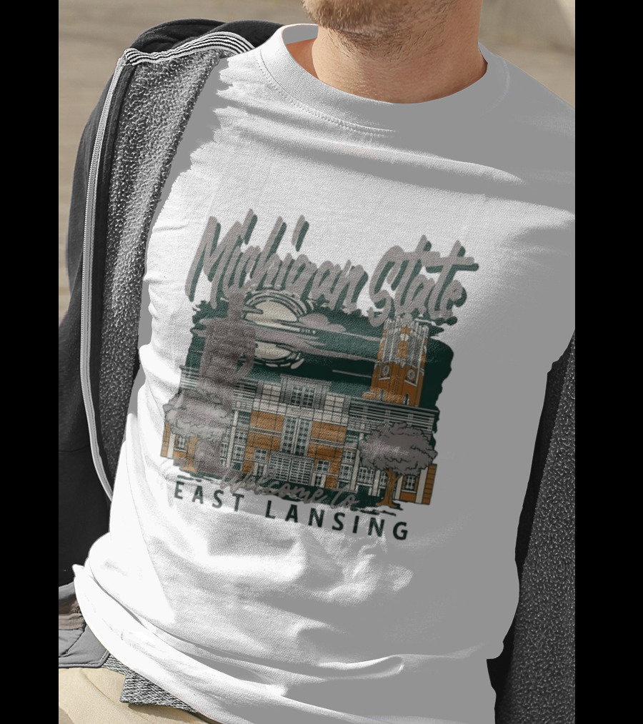 Michigan State University Welcome To East Lansing Scenic Campus Architecture And Famous Spartan Statue T-Shirt