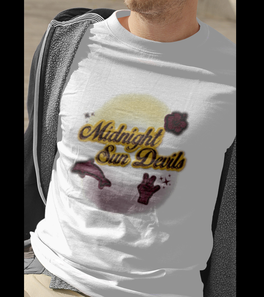 Midnight Sun Devils Hibiscus Flower Dolphin And Peace Sign T-Shirt