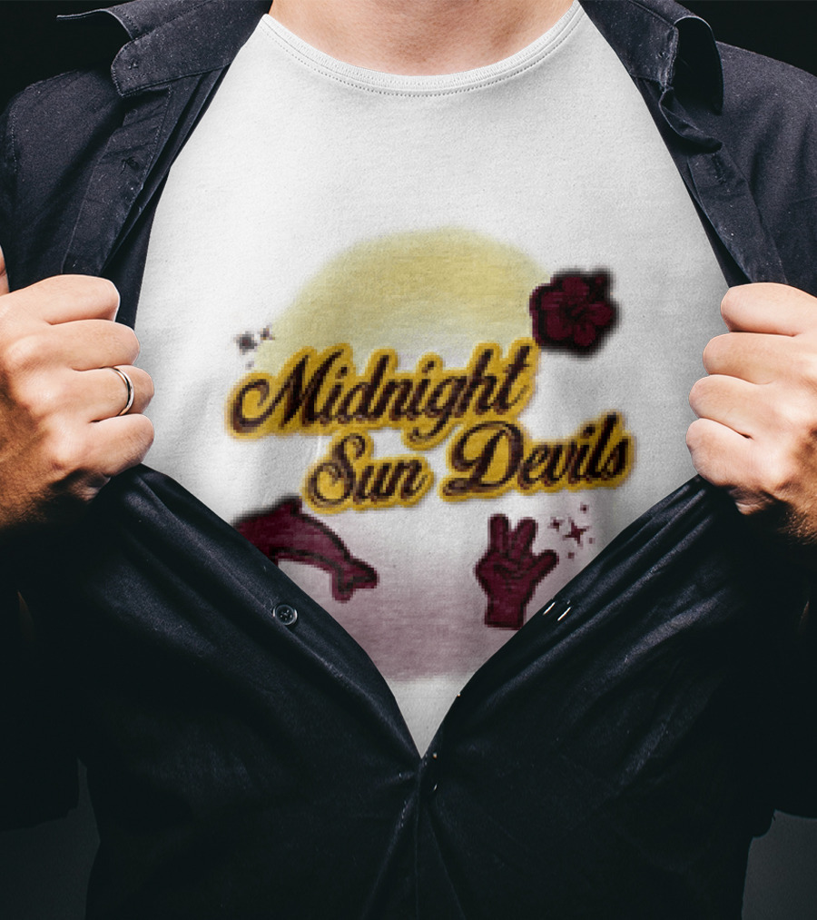 Midnight Sun Devils Hibiscus Flower Dolphin And Peace Sign T-Shirt