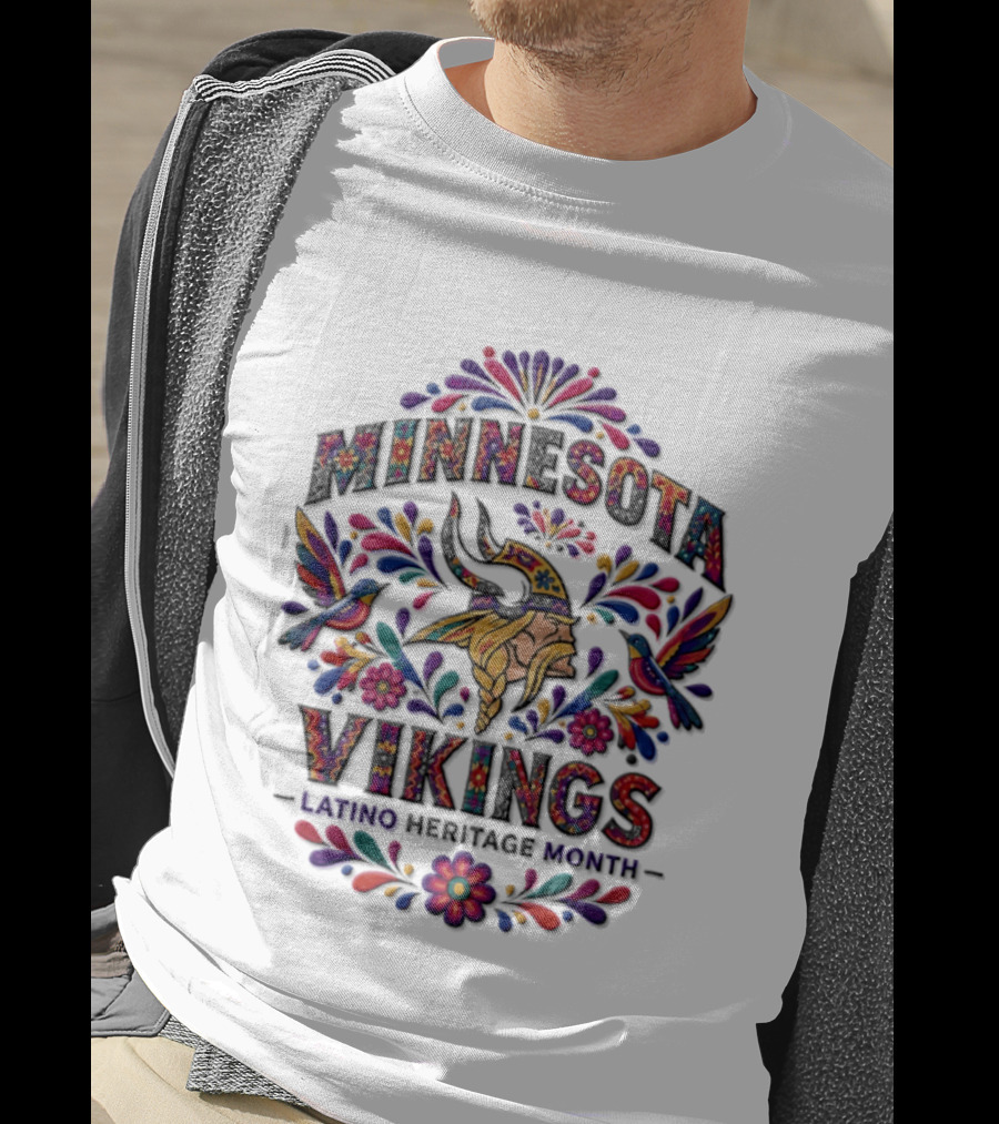 Minnesota Vikings Latino Heritage Month Viking Floral Hummingbird T-Shirt