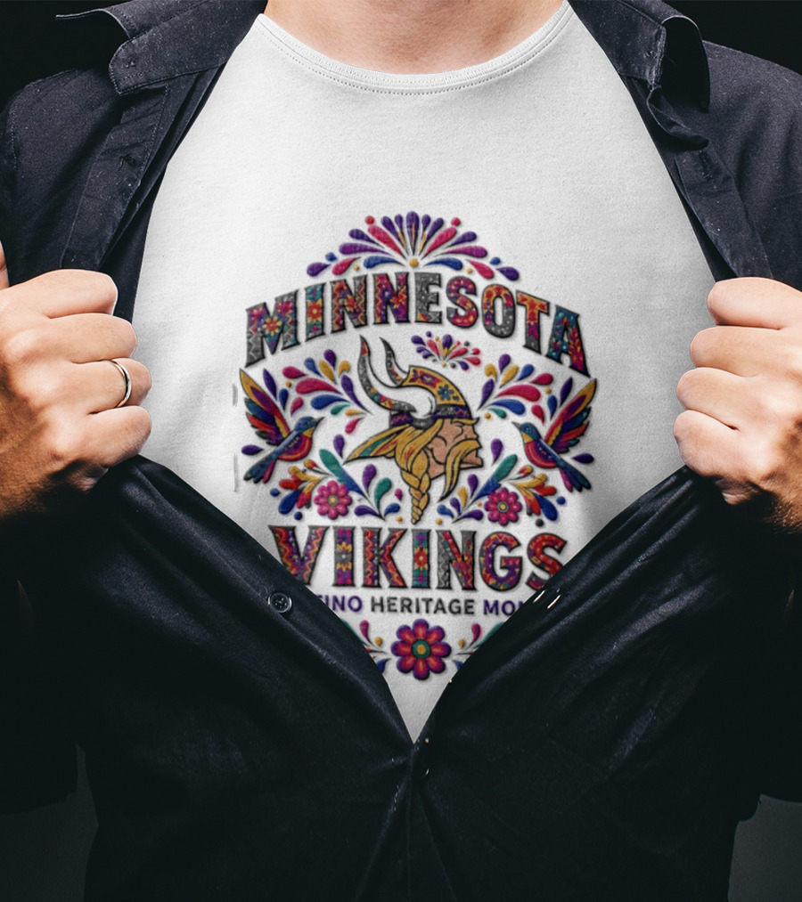 Minnesota Vikings Latino Heritage Month Viking Floral Hummingbird T-Shirt