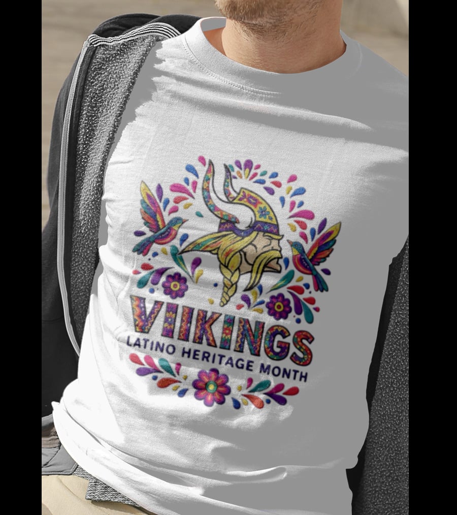 Minnesota Vikings Latino Heritage Month Viking Hummingbirds Floral Folk T-Shirt