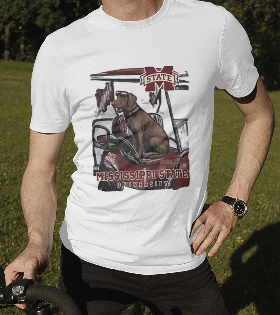 Mississippi State University Bulldogs Party Patrol Brown Lab Golf Cart T-Shirt