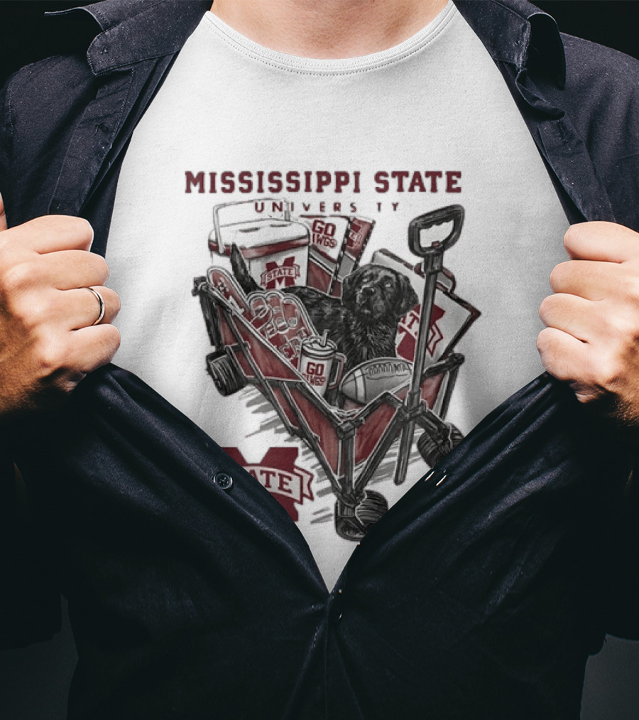 Mississippi State University Go Dawgs Tailgate Wagon With Dog And Drinks T-Shirt