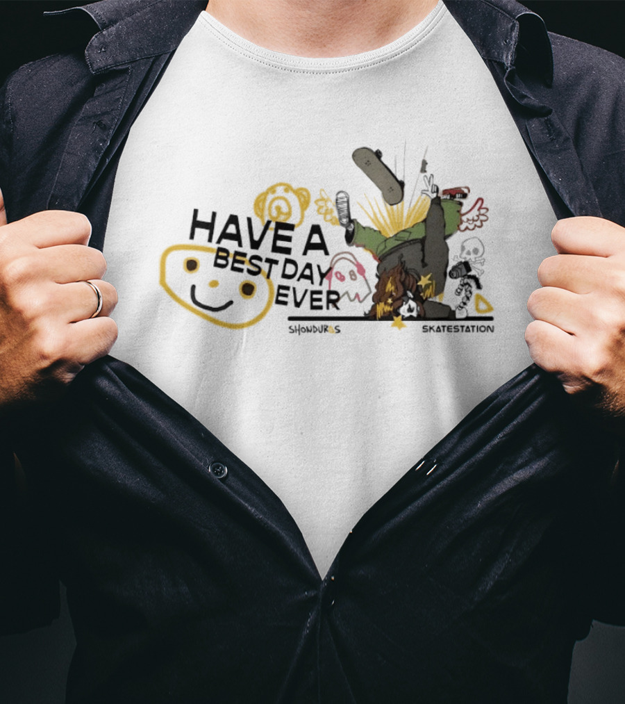 SHONDUROS Have A Best Day Ever Skatestation Smiley Skateboarding T-Shirt
