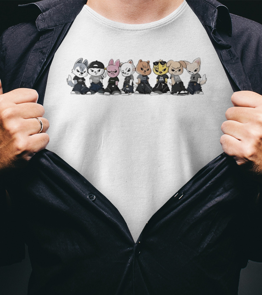 Skzoo Cartoon Characters Stray Kids Group Fan Merchandise T-Shirt