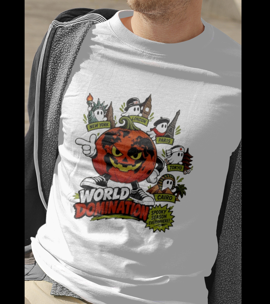 World Domination Pumpkin Spooky Season Everywhere New York London Paris Tokyo Cairo T-Shirt