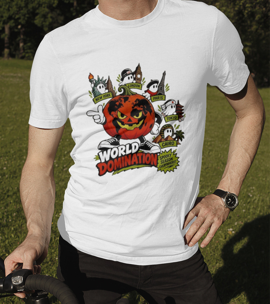 World Domination Pumpkin Spooky Season Everywhere New York London Paris Tokyo Cairo T-Shirt