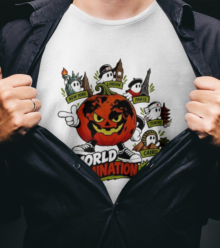 World Domination Pumpkin Spooky Season Everywhere New York London Paris Tokyo Cairo T-Shirt