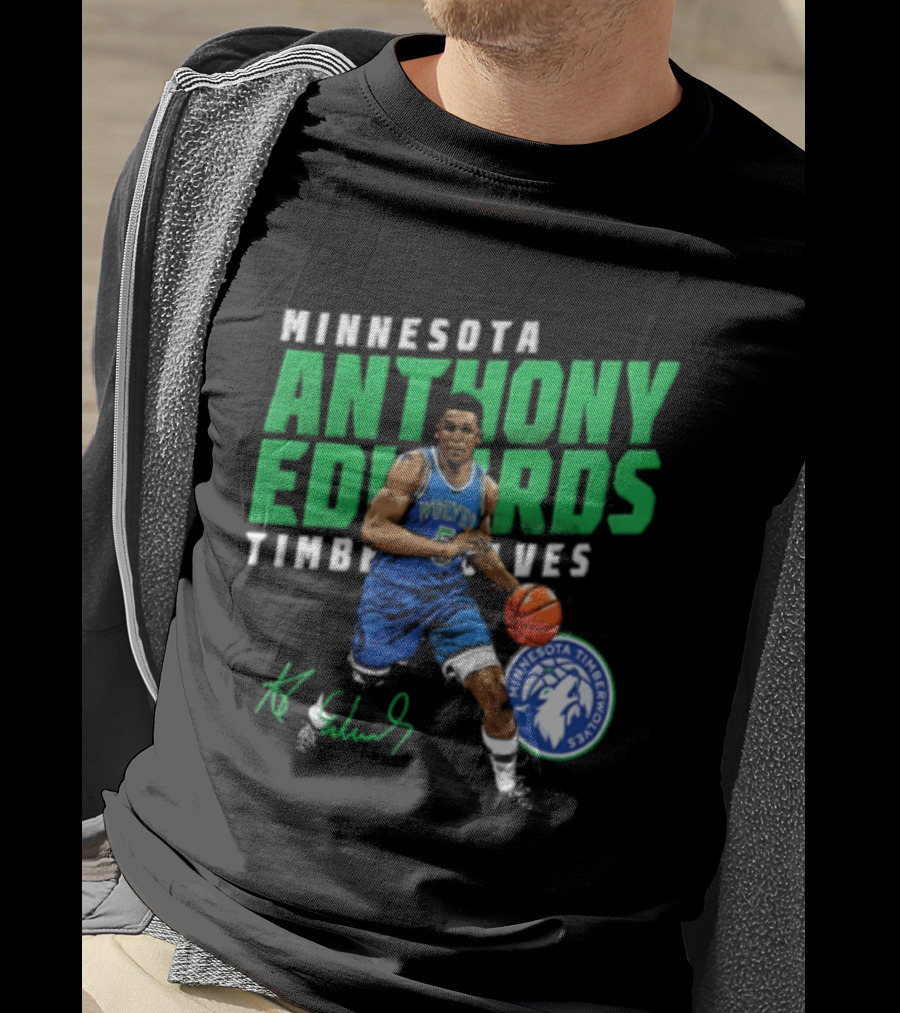 Anthony Edwards Minnesota Timberwolves NBA 5 Basketball Player Dribbling Ball T-Shirt