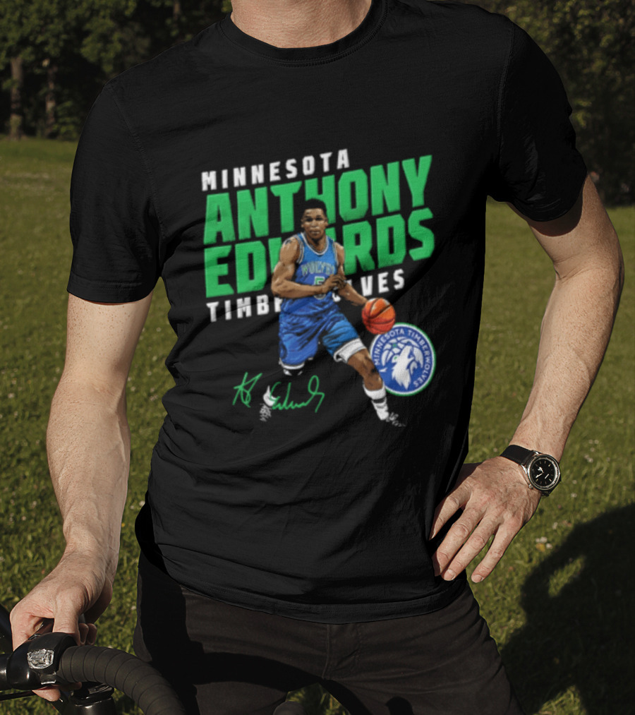 Anthony Edwards Minnesota Timberwolves NBA 5 Basketball Player Dribbling Ball T-Shirt