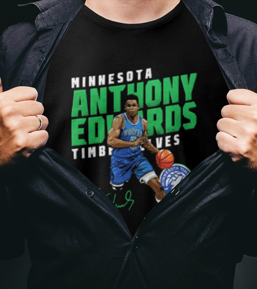 Anthony Edwards Minnesota Timberwolves NBA 5 Basketball Player Dribbling Ball T-Shirt