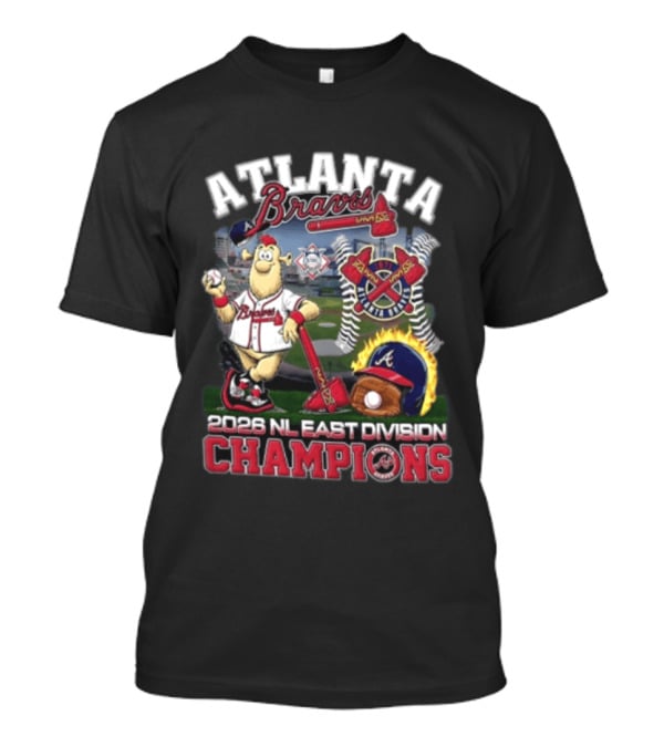 Atlanta Braves 2026 NL East Division Champions Stadium With Mascot And Baseball Bat T-Shirt