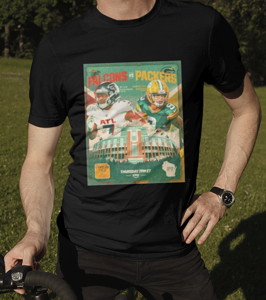 Bijan Robinson Christian Watson Falcons Vs Packers Lambeau Field Thursday 7PM ET Prime 2026 T-Shirt
