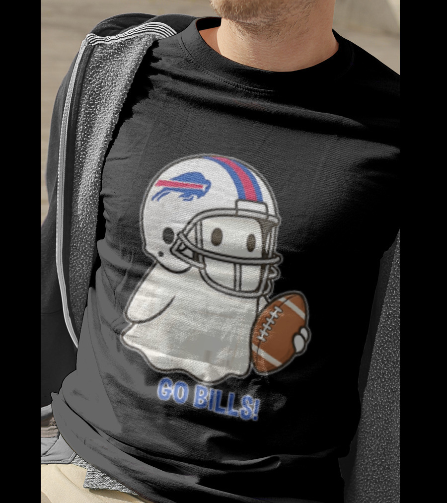 Buffalo Bills Ghost GO BILLS Football Helmet Holding Ball T-Shirt
