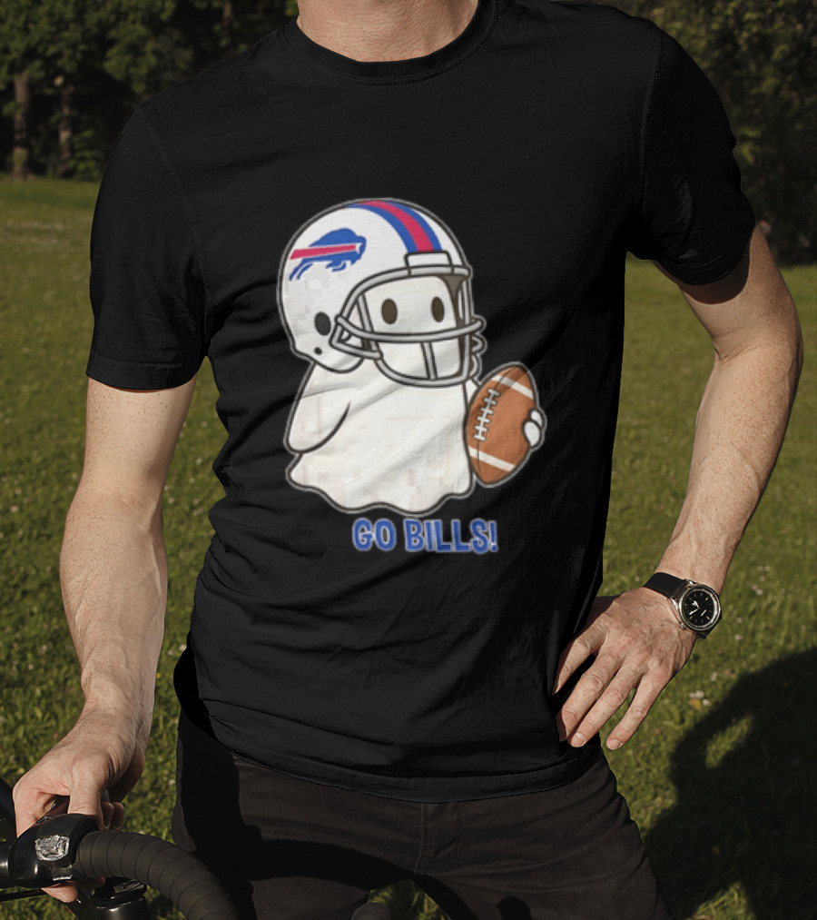 Buffalo Bills Ghost GO BILLS Football Helmet Holding Ball T-Shirt