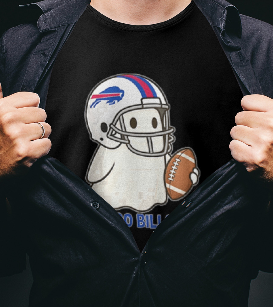 Buffalo Bills Ghost GO BILLS Football Helmet Holding Ball T-Shirt