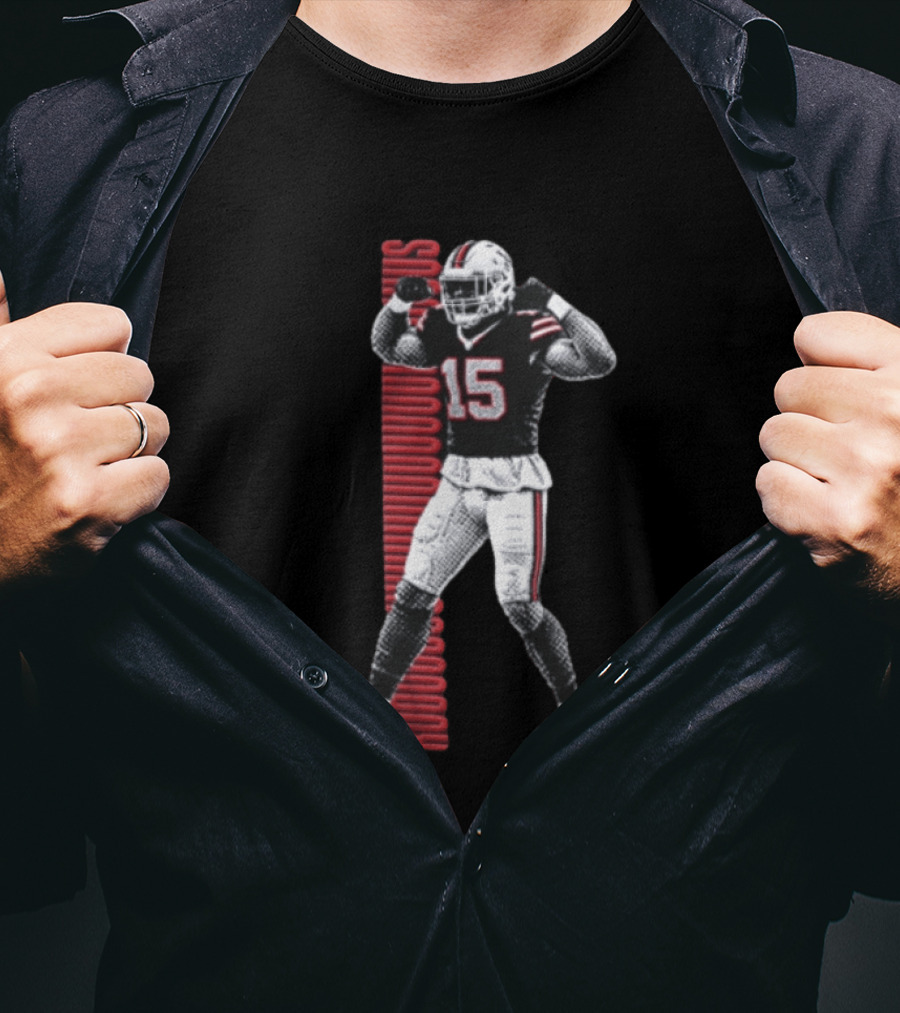 Buffalo Bills Rooouuuuudus 15 Football Player Flexing Arms Halftone NFL Fan T-Shirt