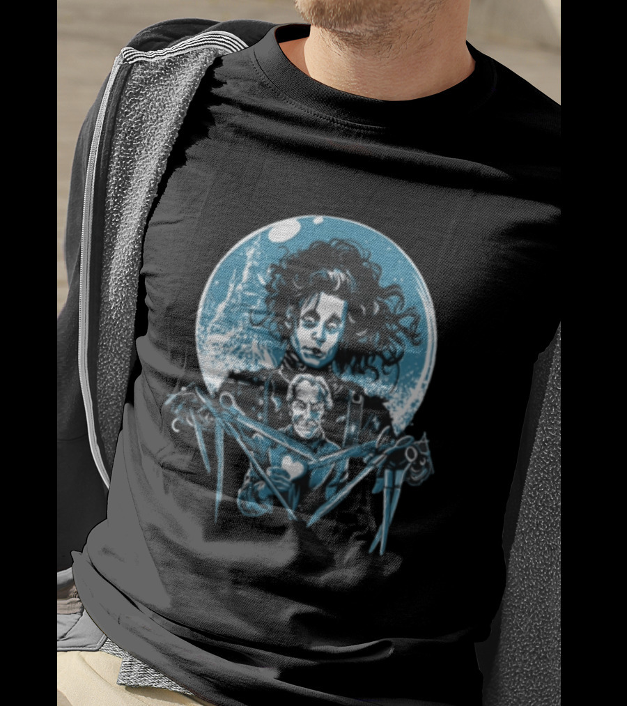 Edward Scissorhands Iconic Johnny Depp Vincent Price Heart Scissors Image T-Shirt