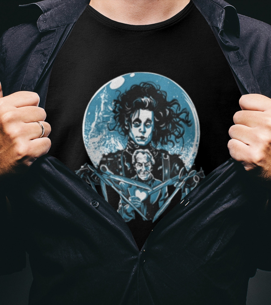 Edward Scissorhands Iconic Johnny Depp Vincent Price Heart Scissors Image T-Shirt