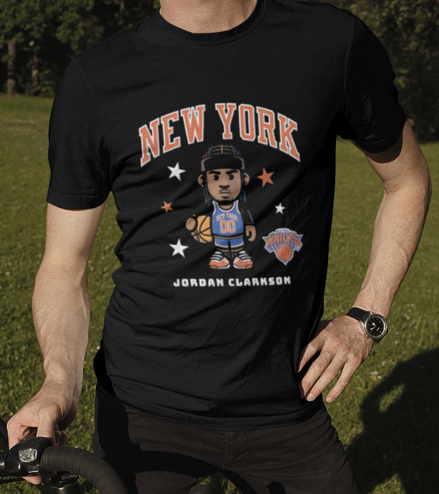 New York Knicks NBA 00 Jordan Clarkson Cartoon Basketball Player Braids Stars T-Shirt