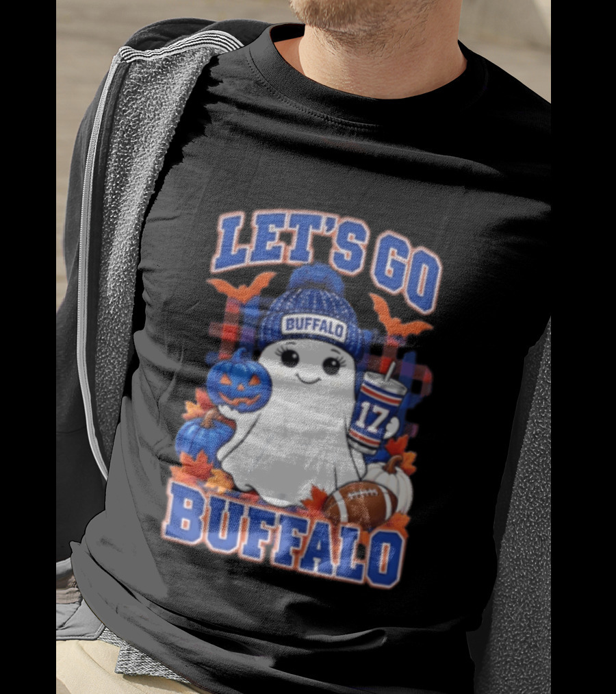 Let's Go Buffalo Ghost With Beanie Pumpkin And Football T-Shirt