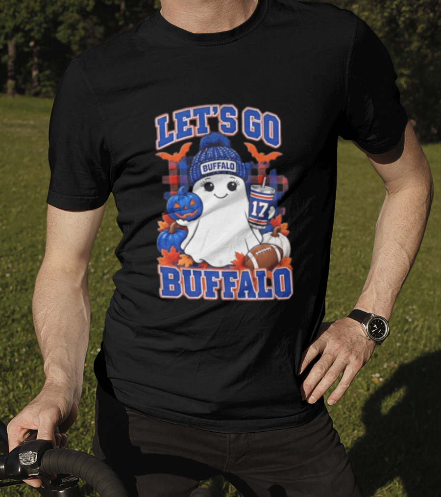 Let's Go Buffalo Ghost With Beanie Pumpkin And Football T-Shirt