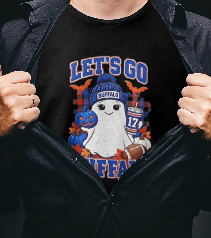 Let's Go Buffalo Ghost With Beanie Pumpkin And Football T-Shirt