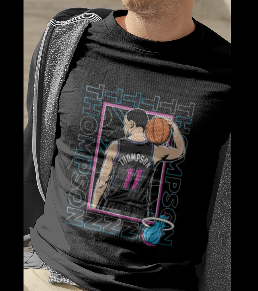 Thompson 11 Miami Heat Basketball Player Holding Ball NBA T-Shirt