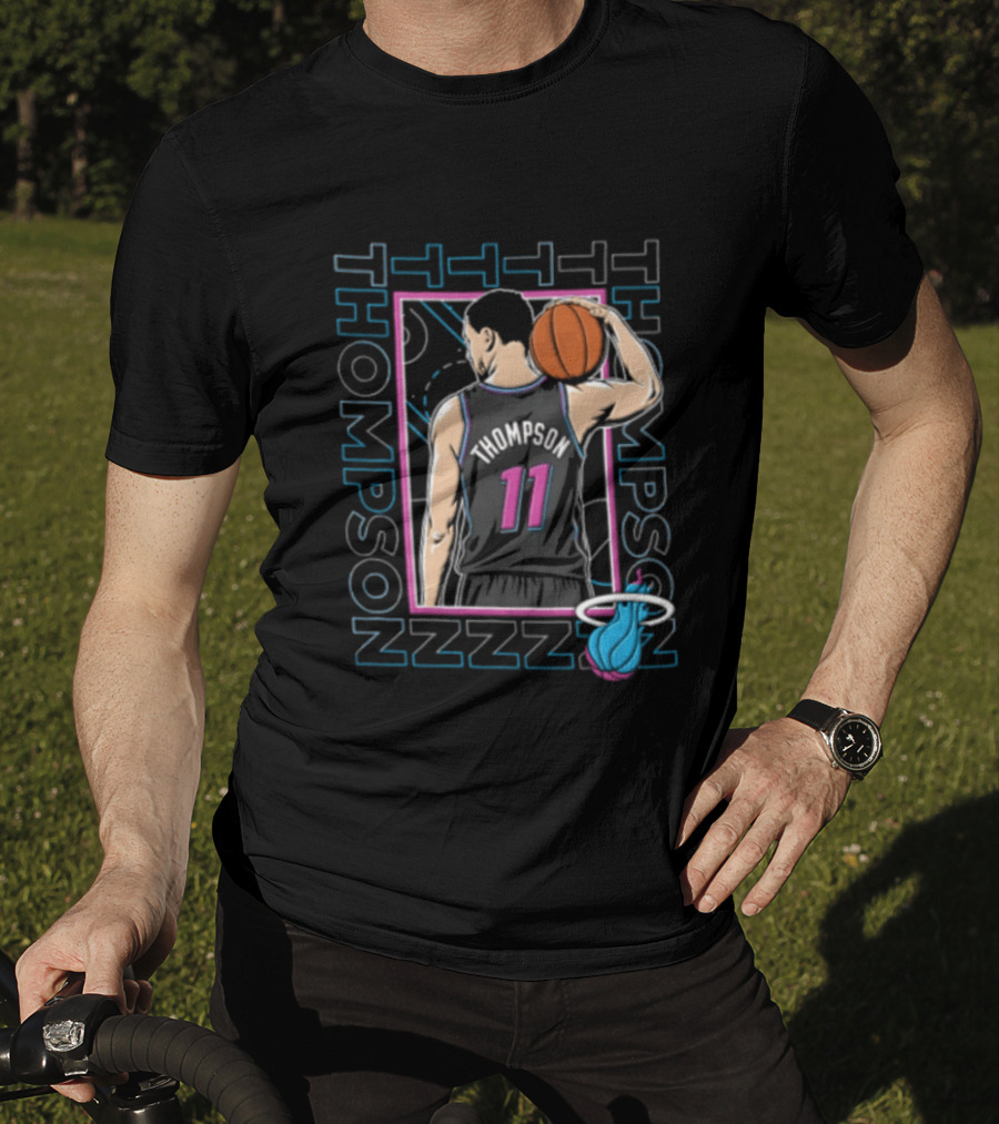 Thompson 11 Miami Heat Basketball Player Holding Ball NBA T-Shirt
