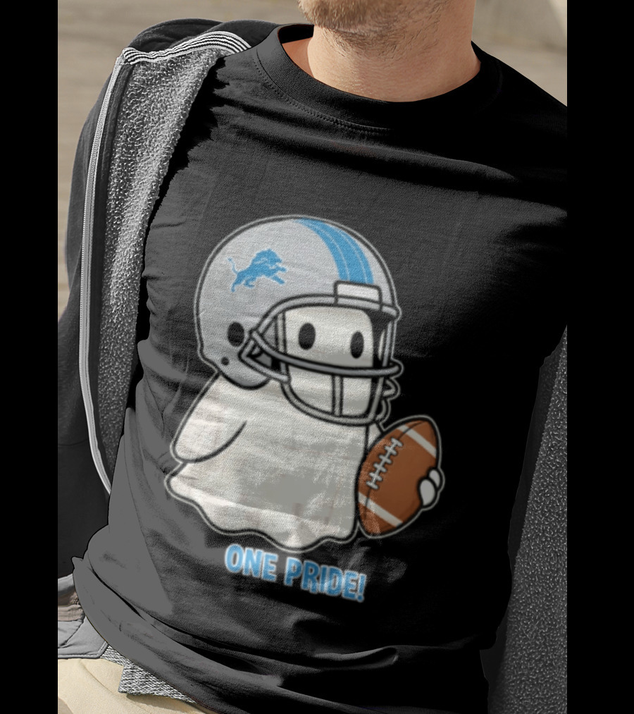 Detroit Lions Ghost One Pride Football Helmet And Ball T-Shirt